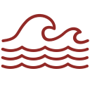 Icon of stylized ocean waves in red color.